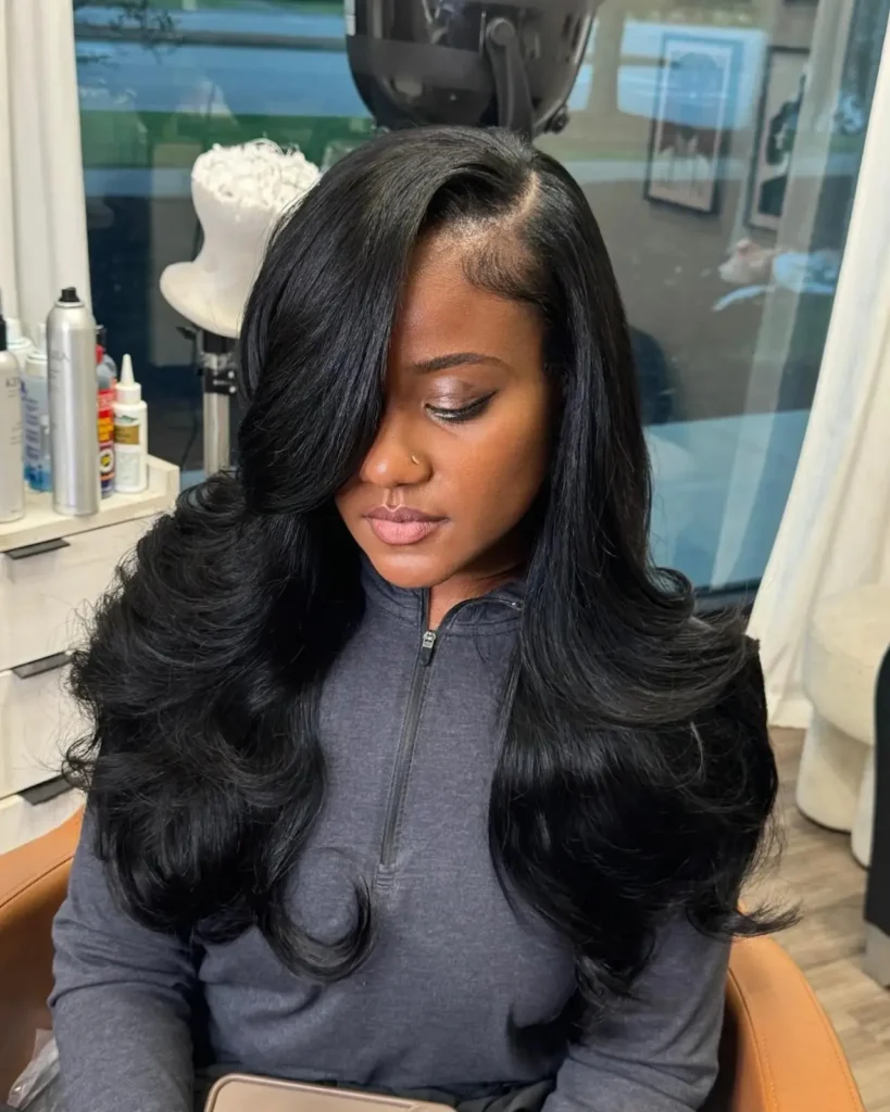Sleek Jet Black Voluminous Curls