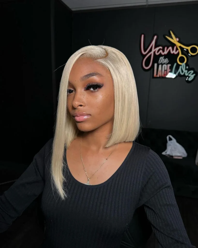 Sleek Side Part Blonde Bob