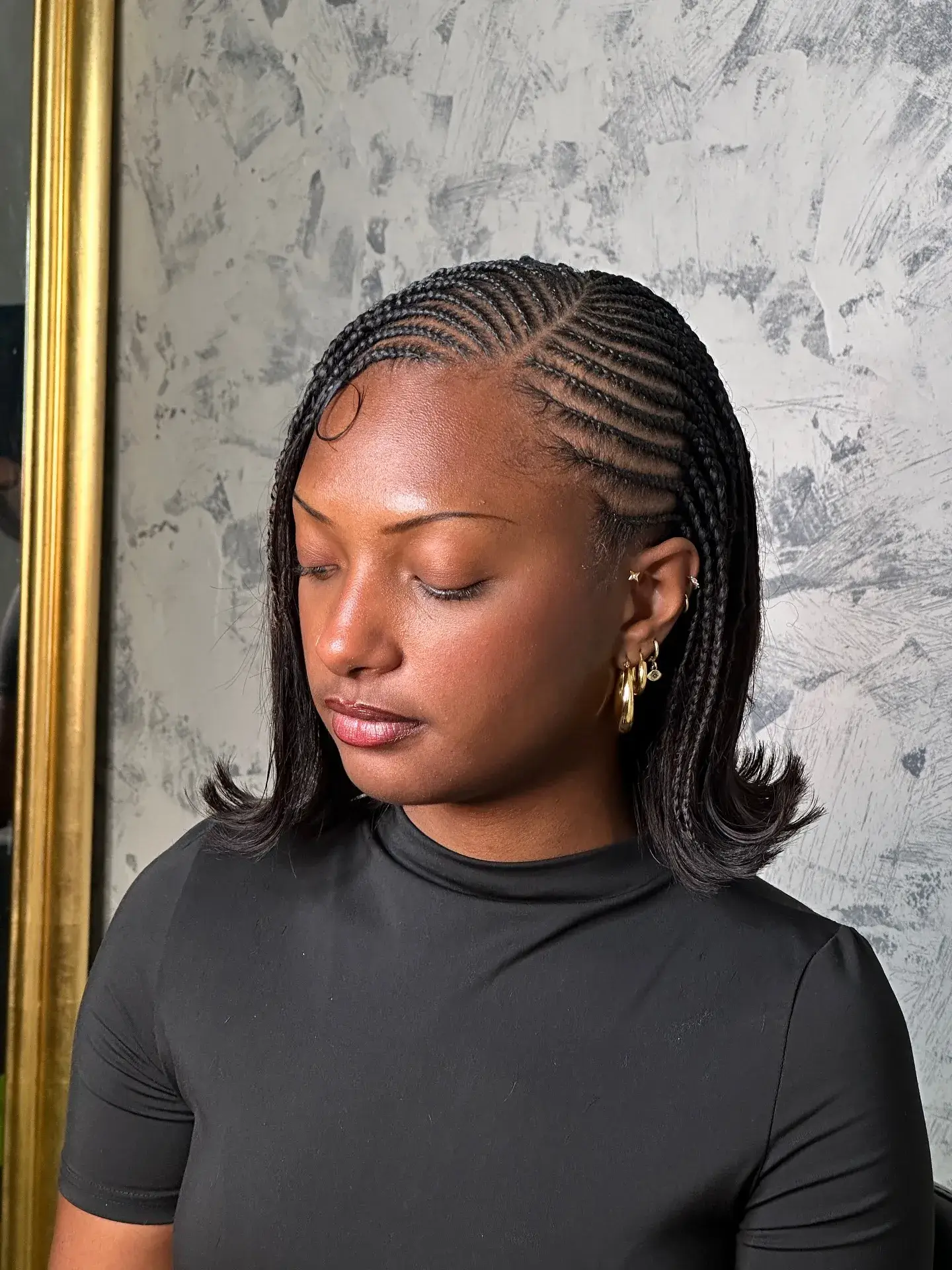 Sleek Side Part Cornrow Bob
