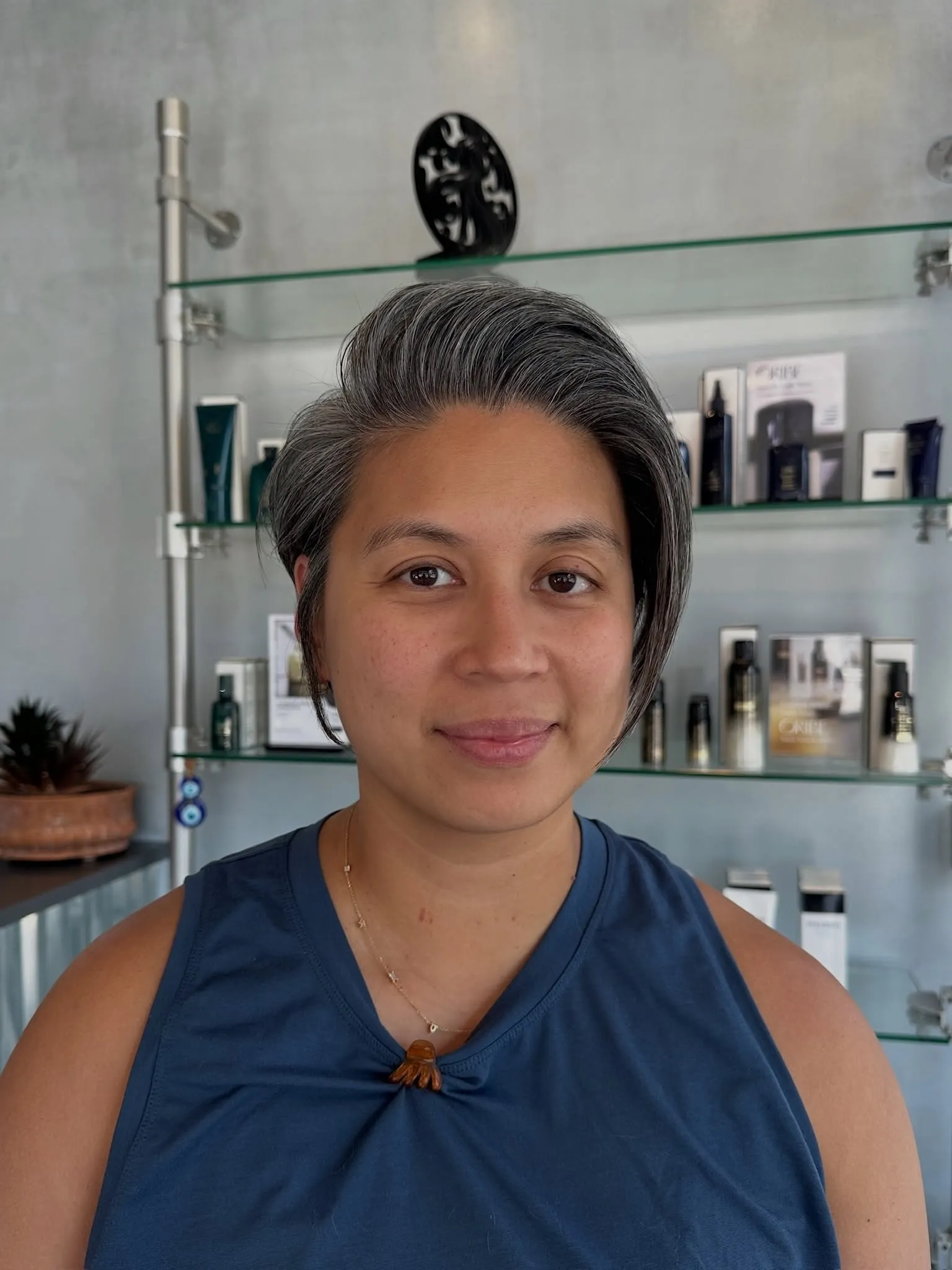 Sleek Silver Side Part Bob