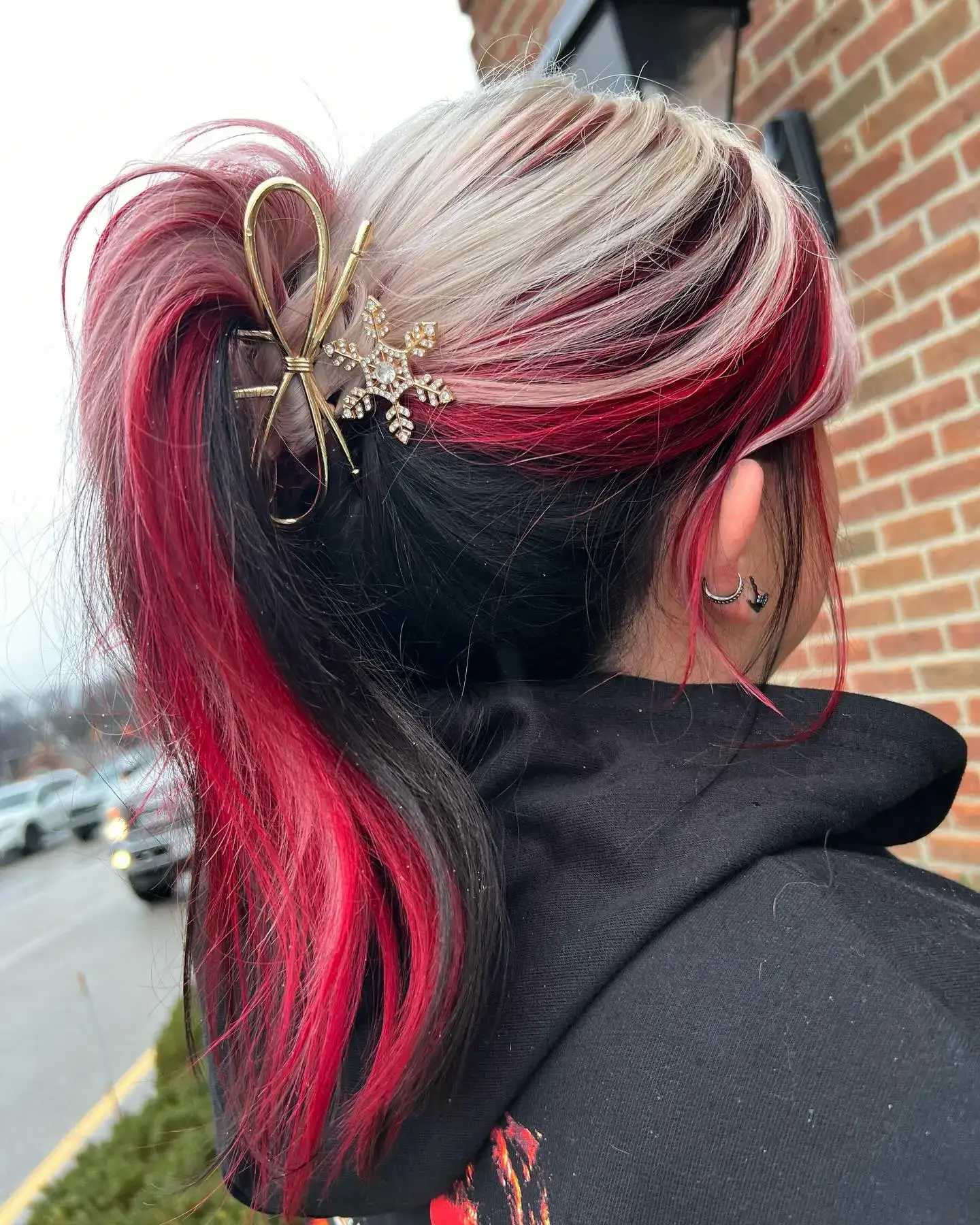 Snowflake Clip Red Streak Ponytail