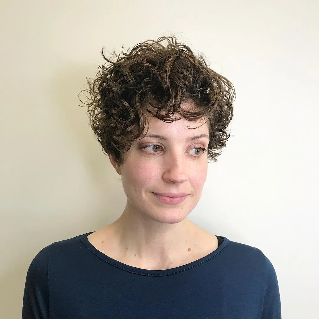 Soft Brunette Curly Pixie