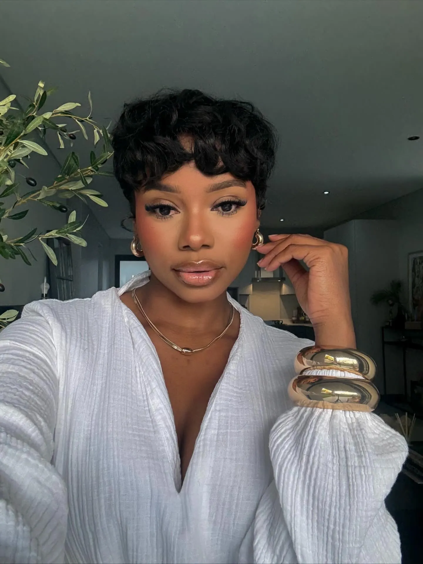Soft Curly Pixie with Bangs