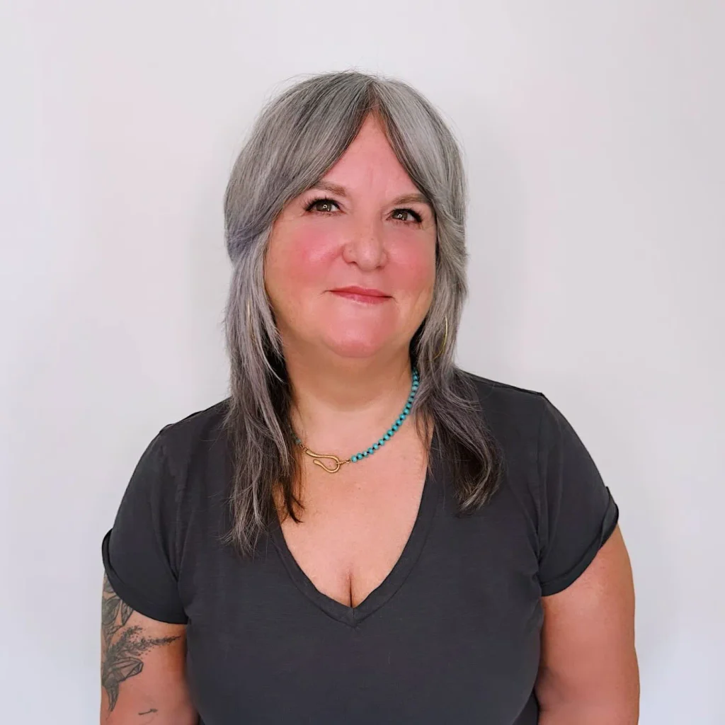 Soft Gray Parted Bangs