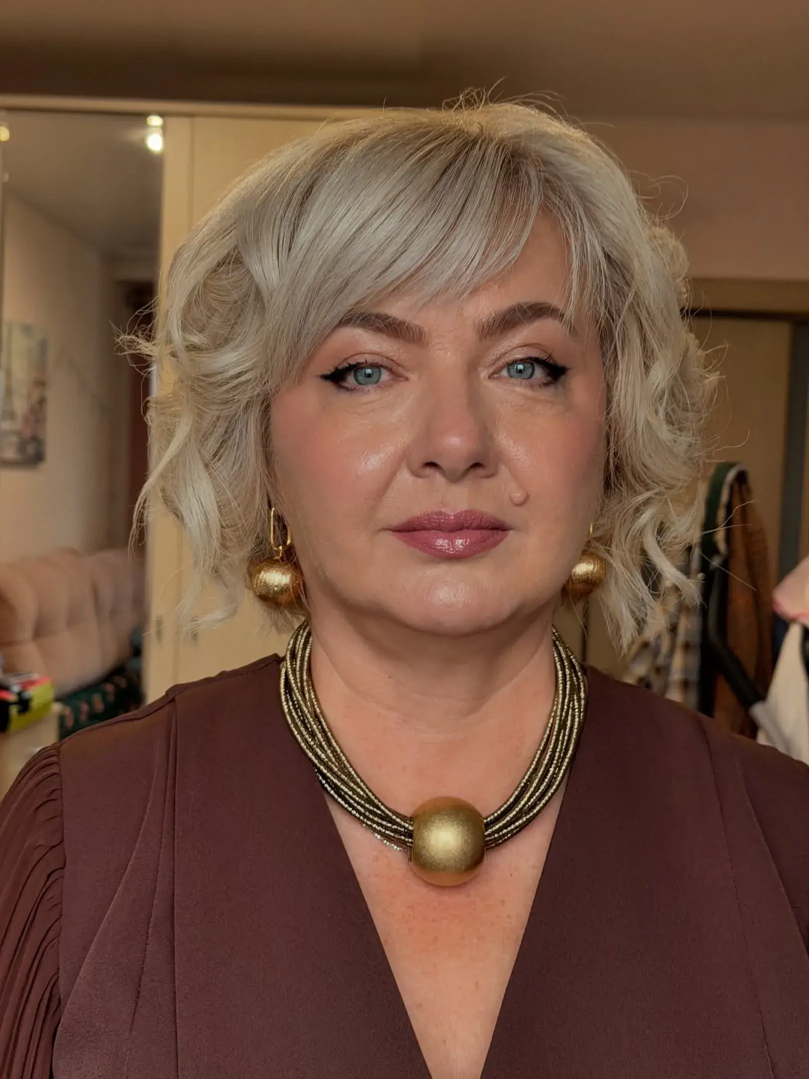 Soft Silver Blonde Curly Bob
