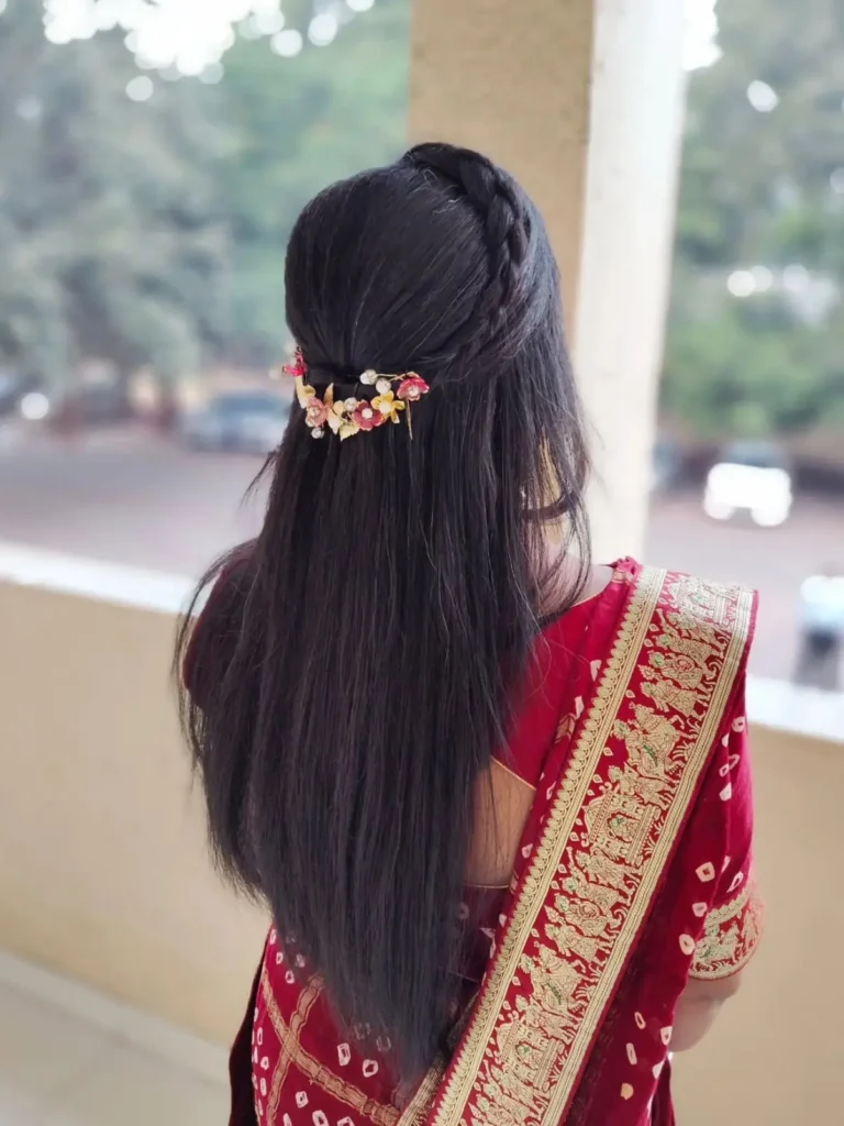 Straight Hair Floral Braid Detail