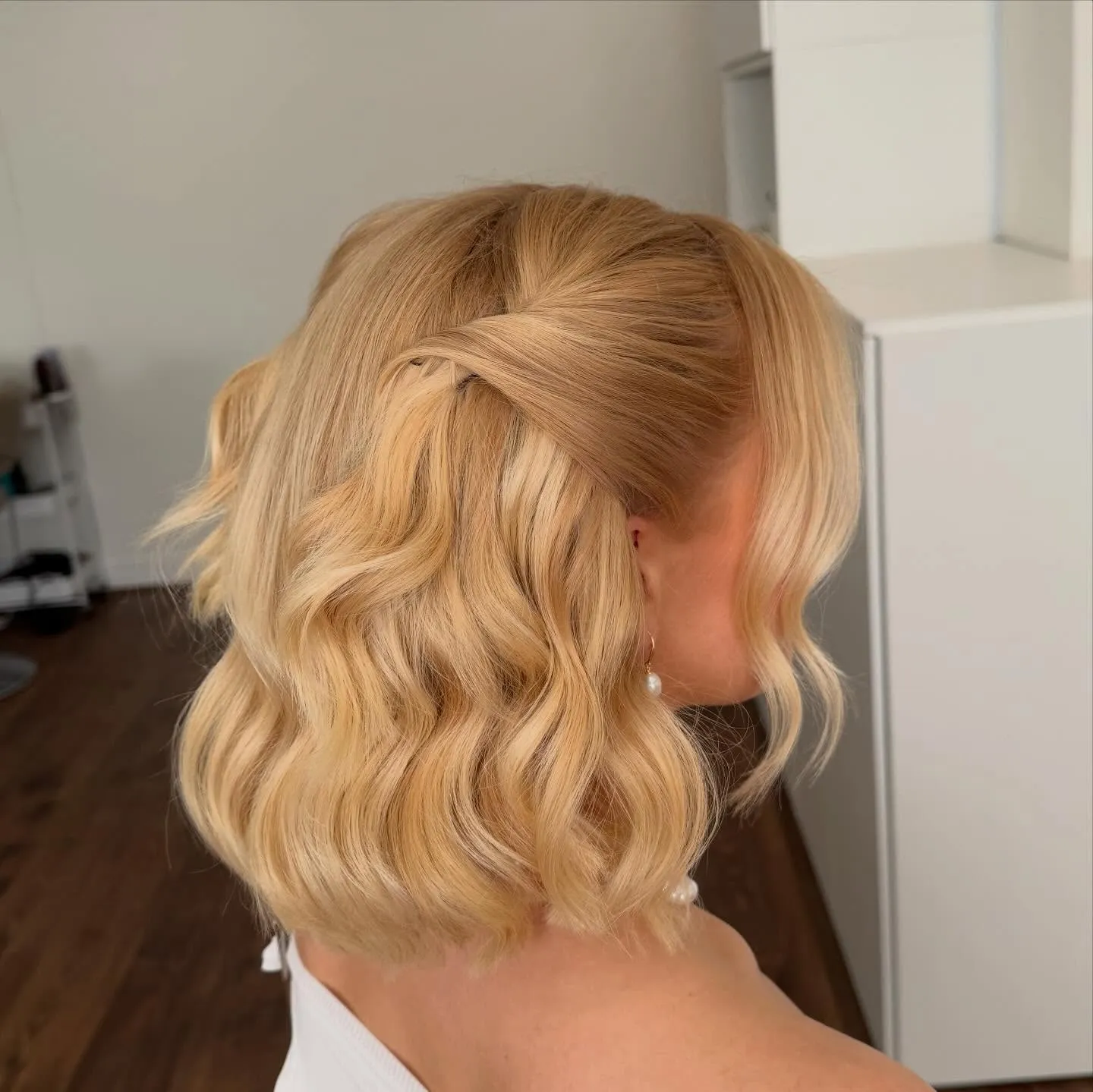 Swept Back Blonde Bridal Bob