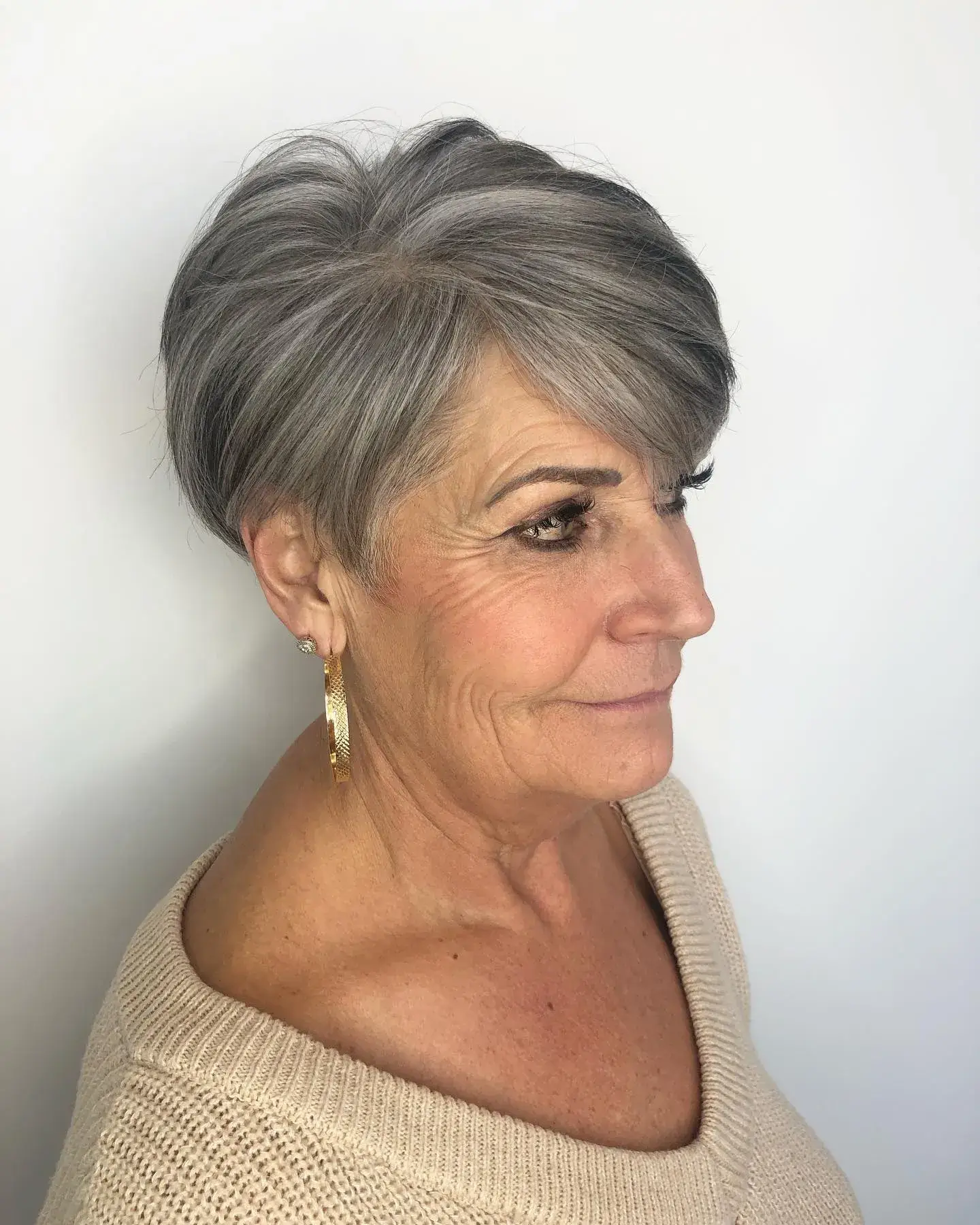 Swept Fringe Gray Pixie