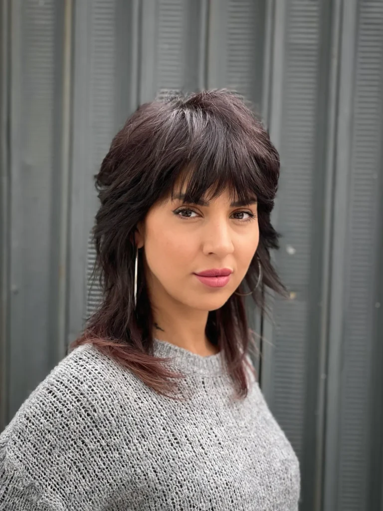 Textured Brunette Fringe Wolf Cut