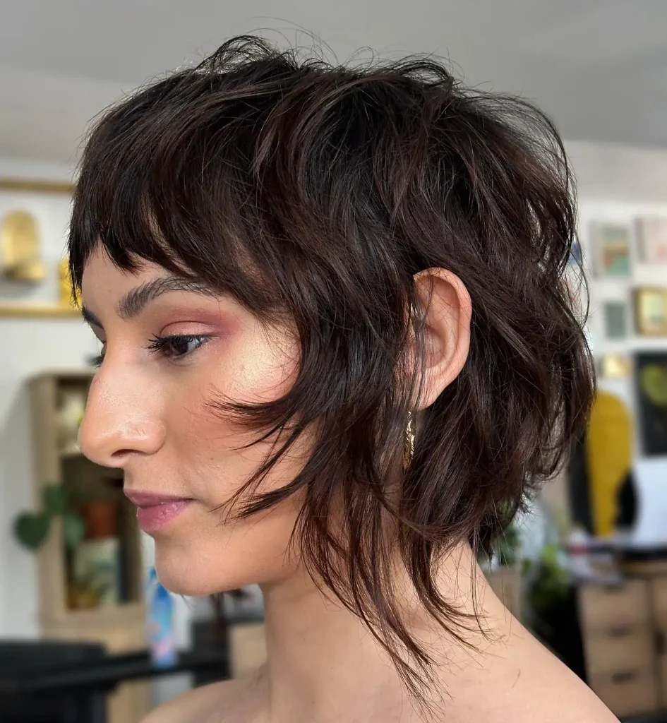 Tousled Brunette Shag Bob