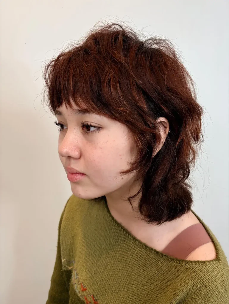 Tousled Brunette Shag with Bangs
