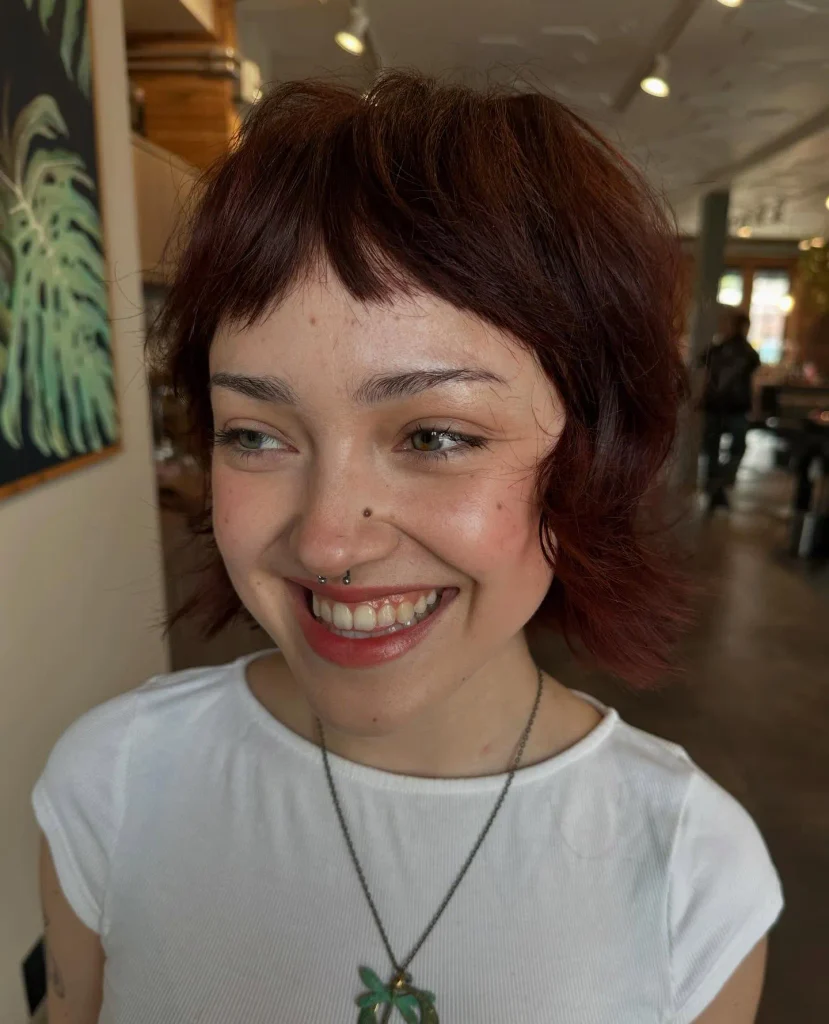 Tousled Burgundy Shag Cut