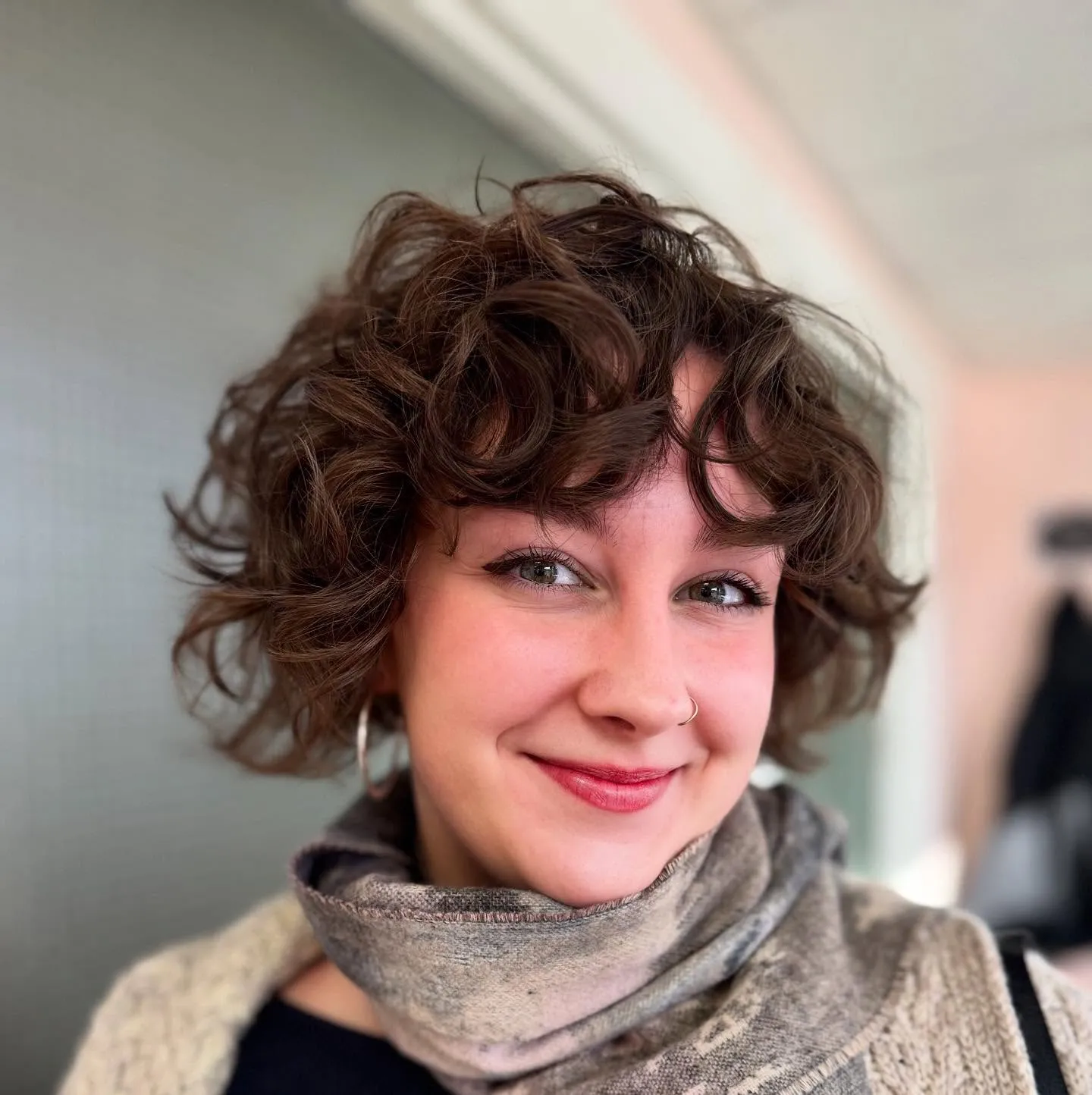 Tousled Curly Bob With Bangs