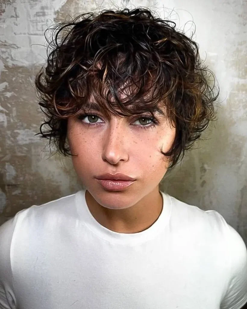 Tousled Fringe Curly Pixie Haircut