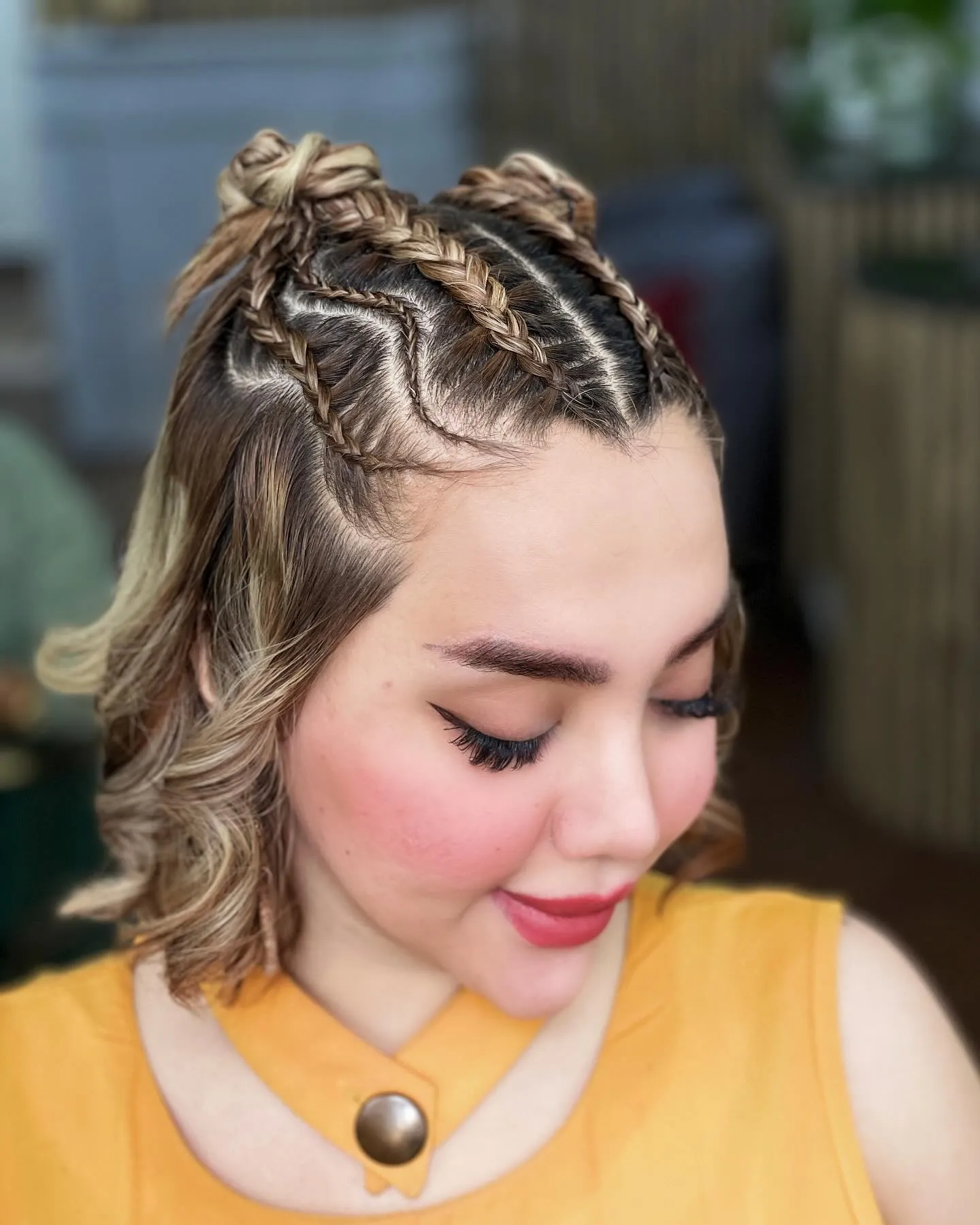 Twin Braids With Mini Buns