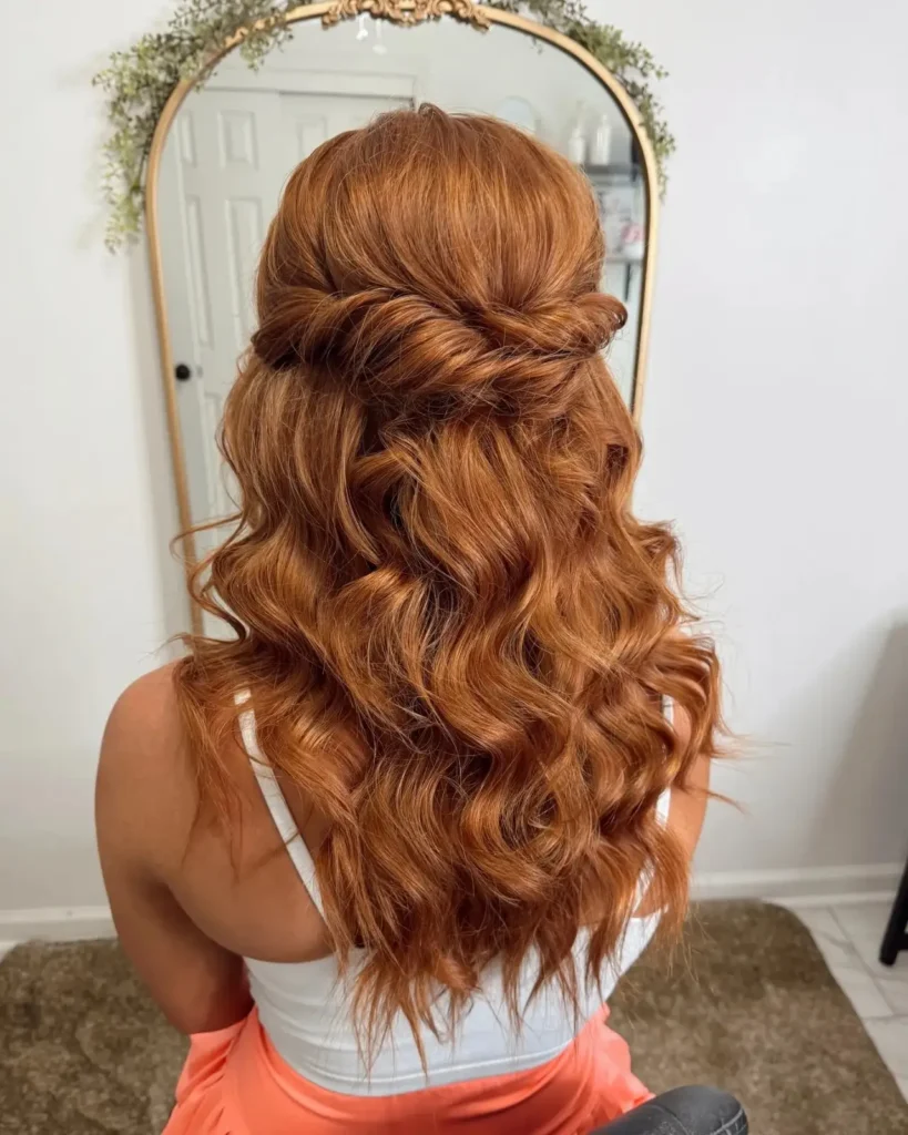 Twisted Half Up Ginger Waves