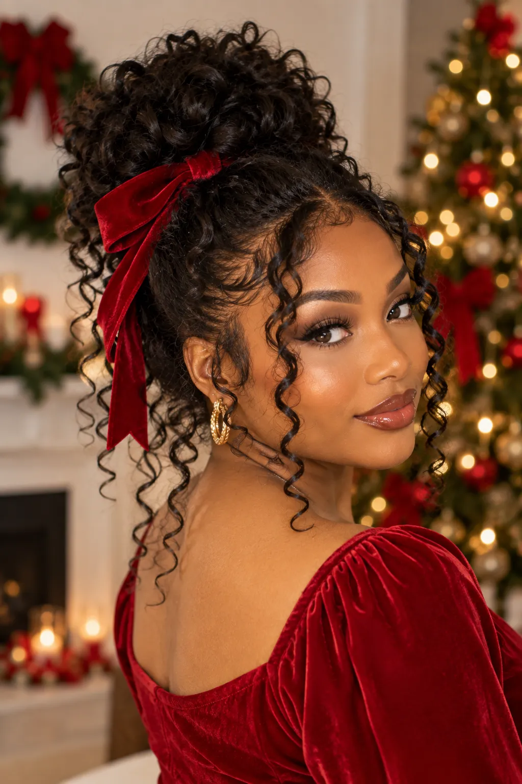 Velvet Bow Curly Updo