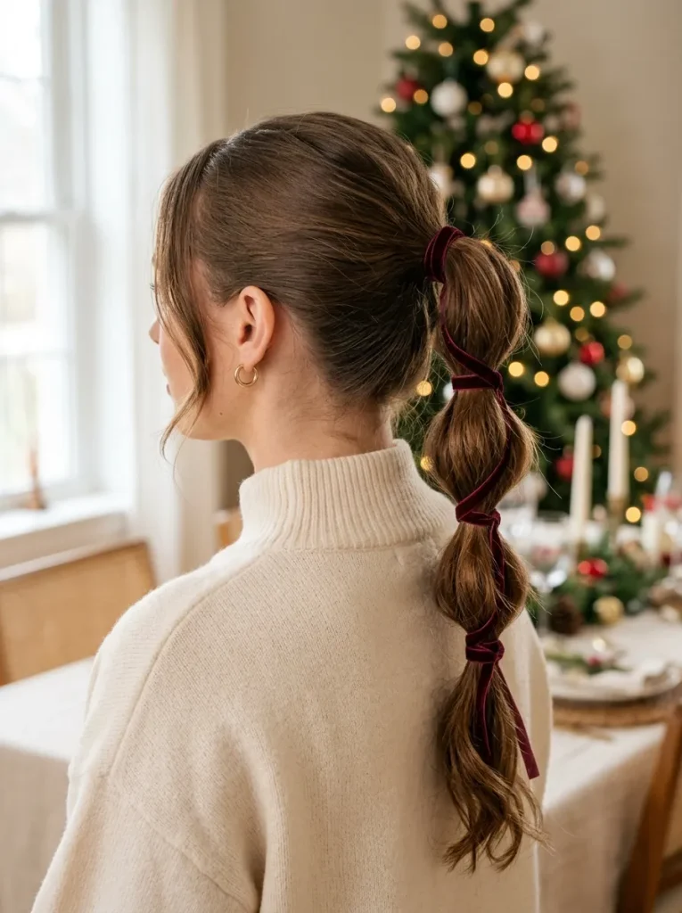 Velvet Ribbon Bubble Ponytail