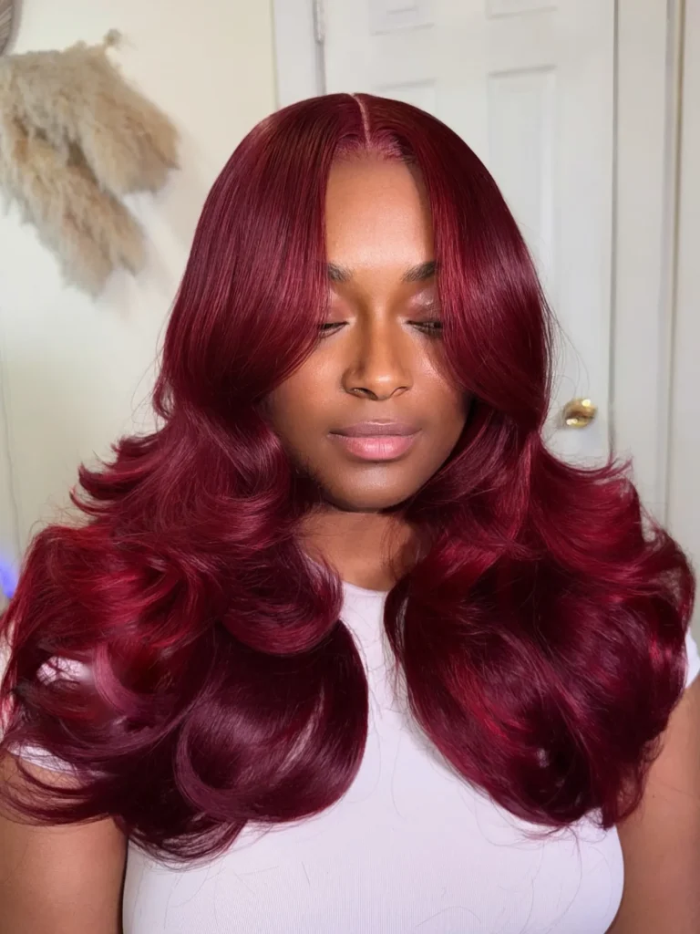 Vibrant Burgundy Middle Part Layers