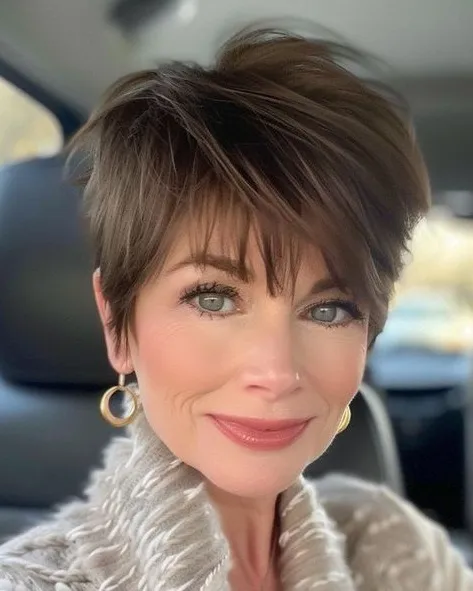 Voluminous Brunette Pixie Shag