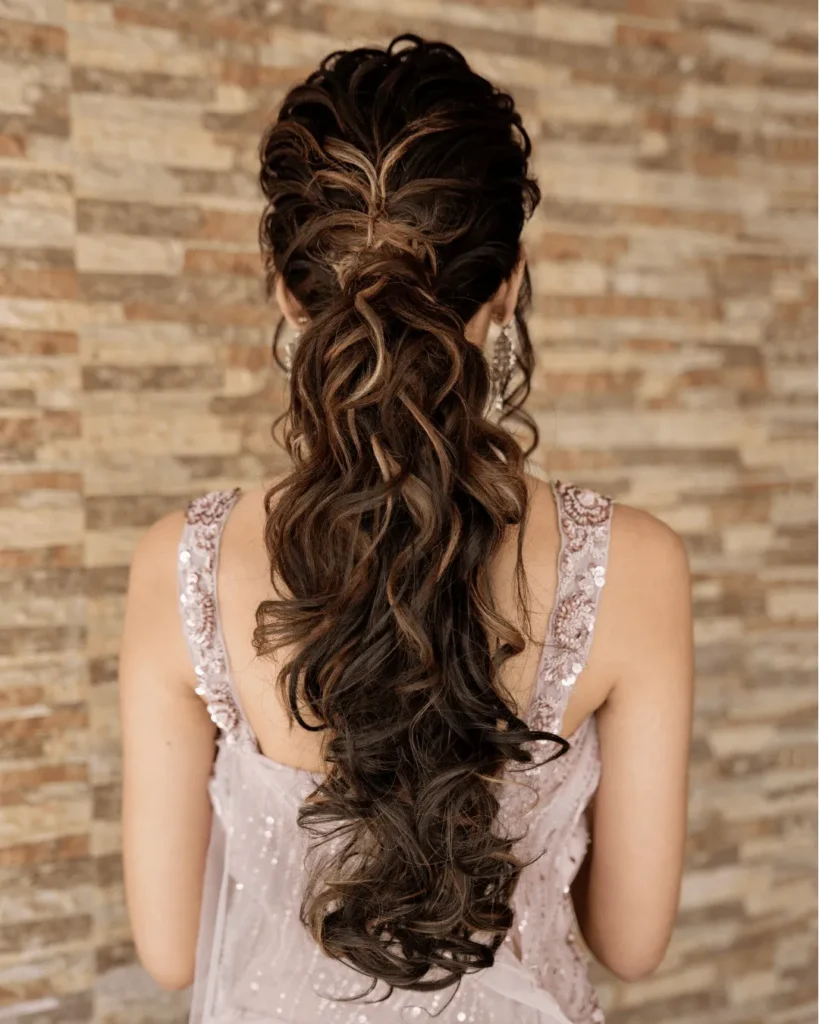 Voluminous Curled Ponytail Updo