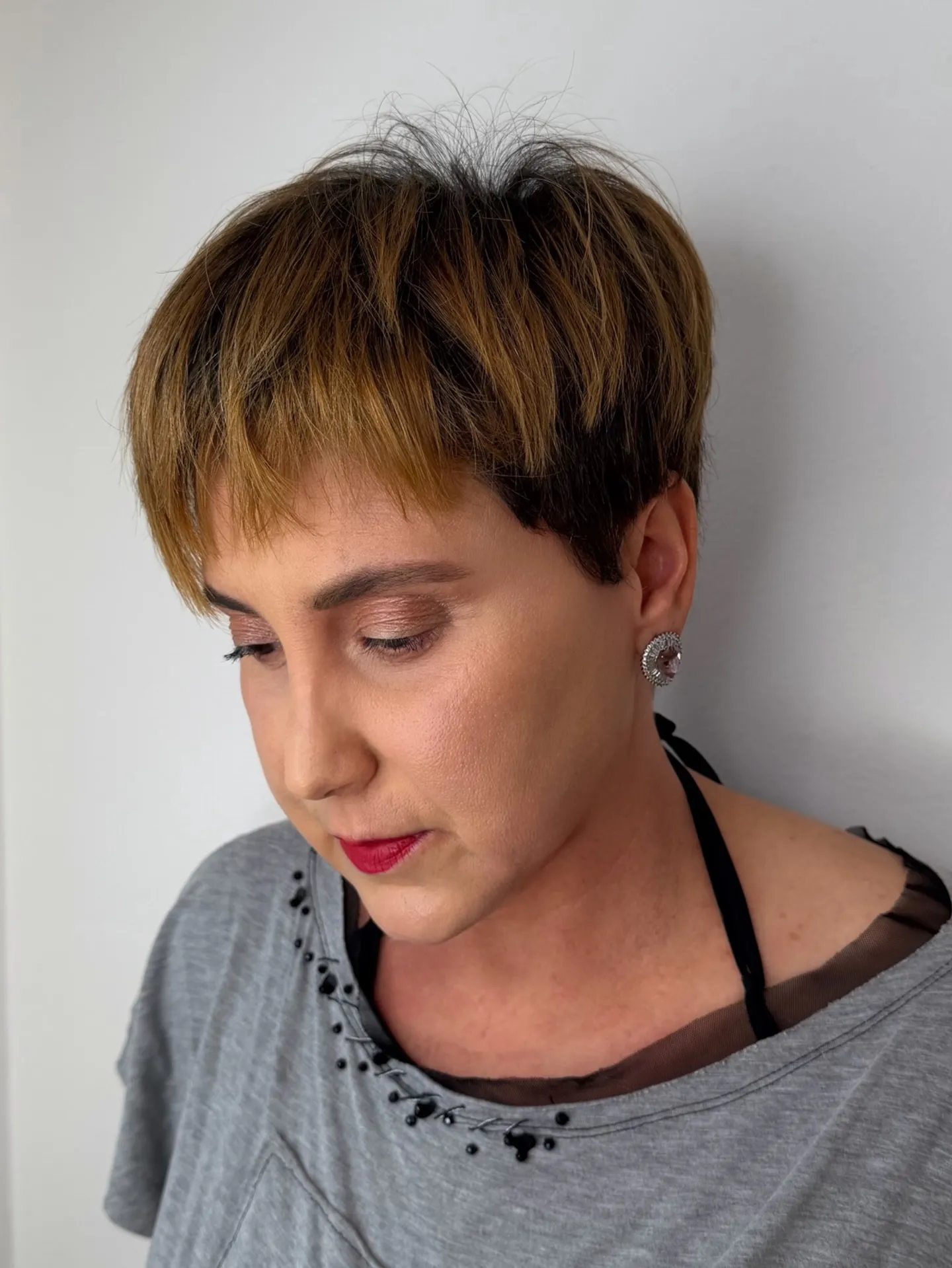 Warm Brunette Feathered Pixie