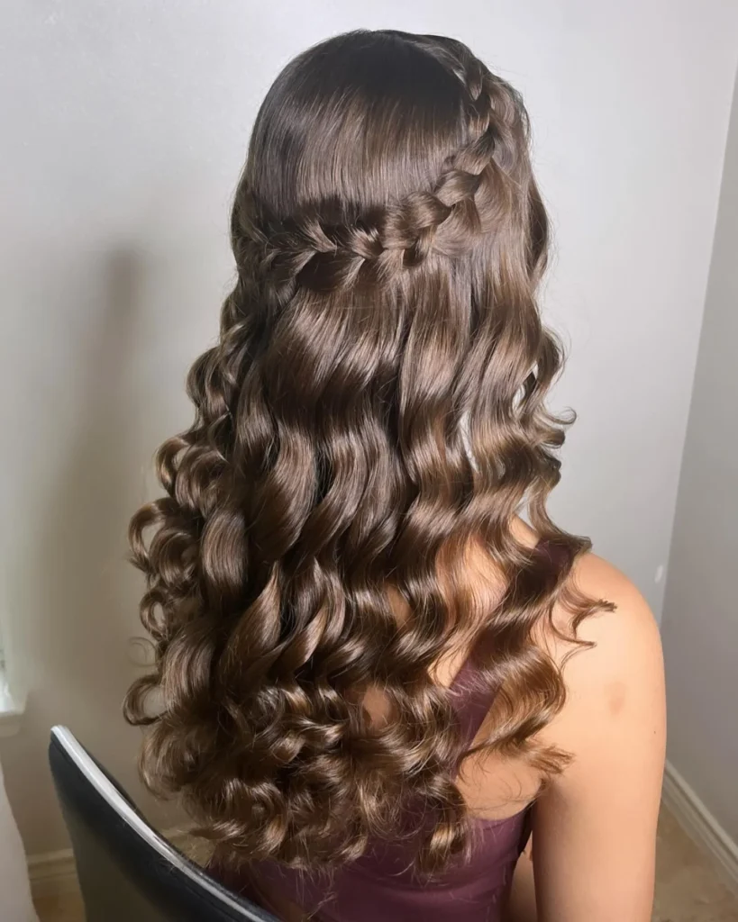 Waterfall Braid and Soft Curls