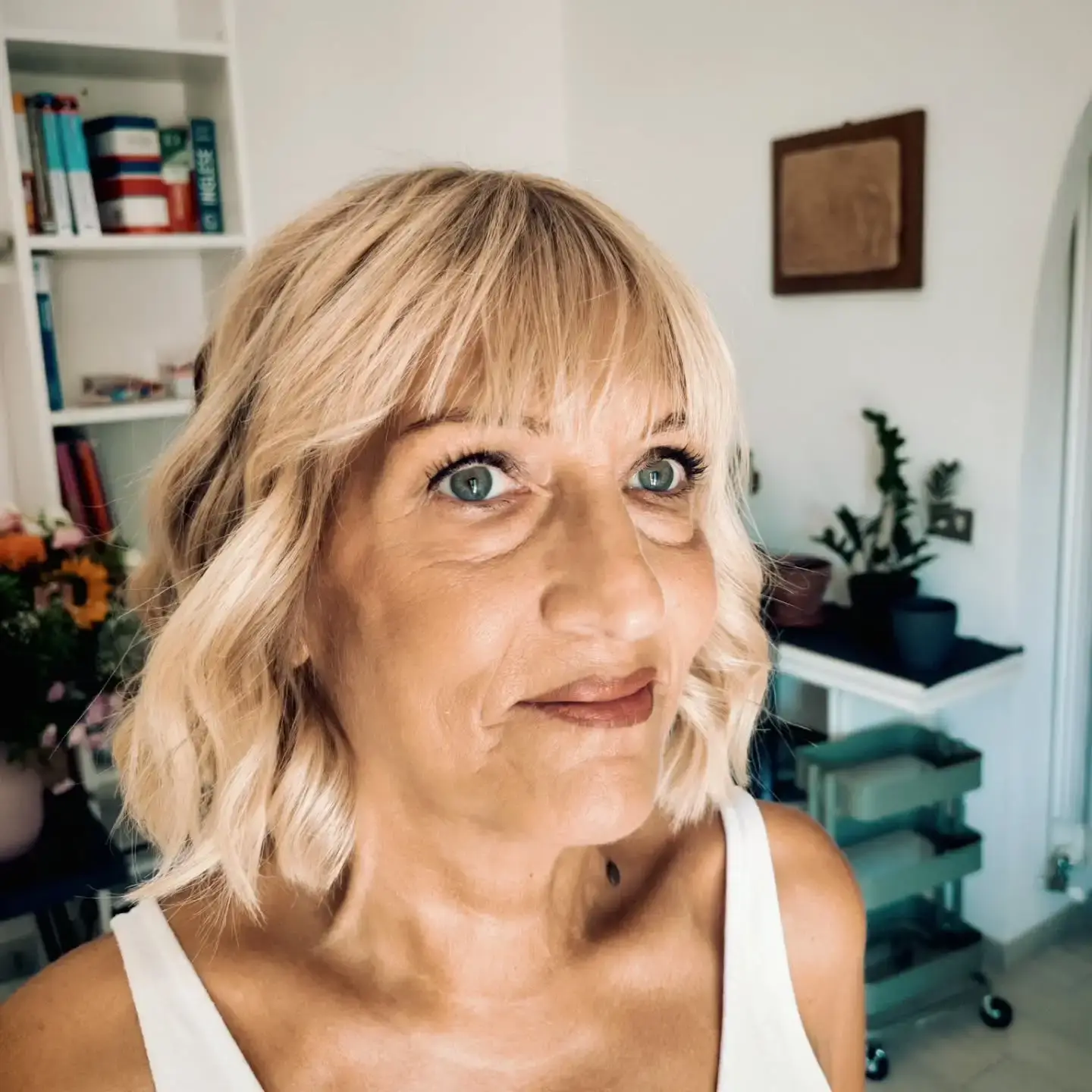Wavy Blonde Bob With Fringe