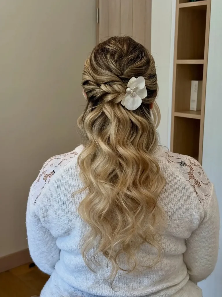 Whimsical Floral Half-Up Waves